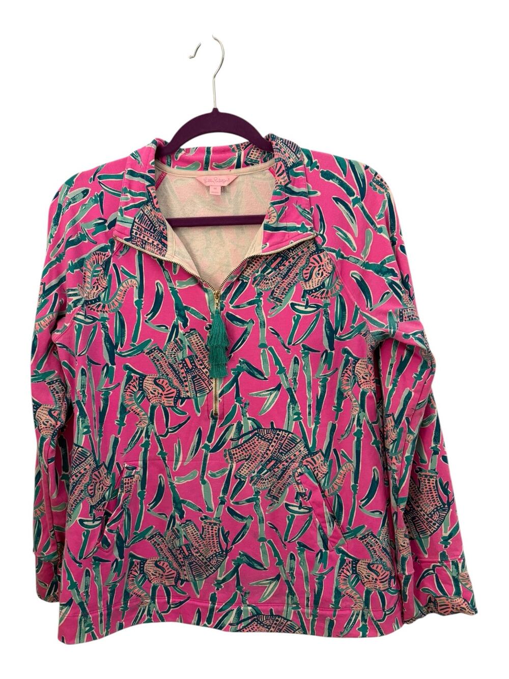 Lilly Pulitzer Skipper Popover 1/4 Zip Pullover M Pink Lucky Elephant Bamboo